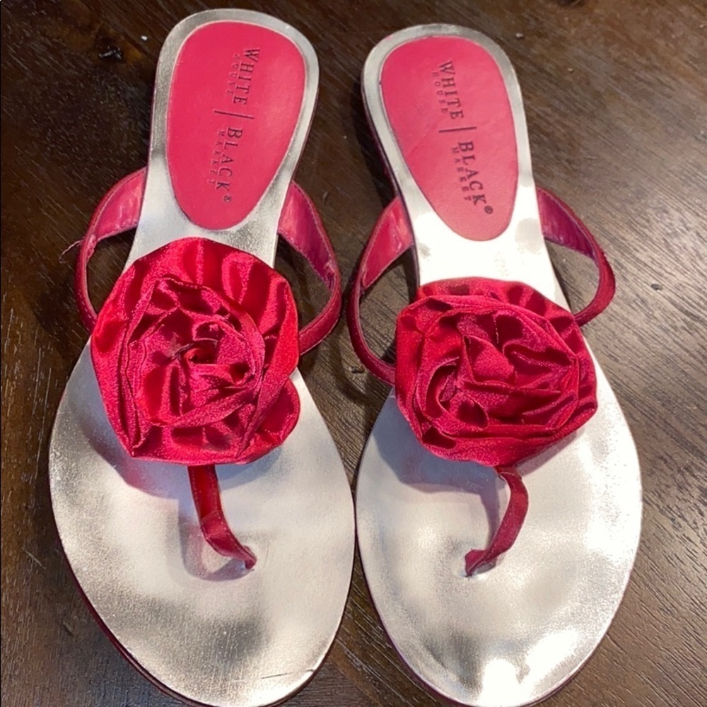 White House Black Market Red and Silver Sandals